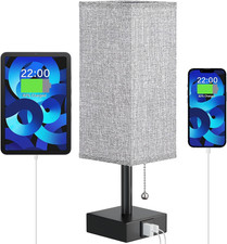 Bedside Lamp for Bedroom with USB Ports - Grey Table Lamp with USB C  a Chargin