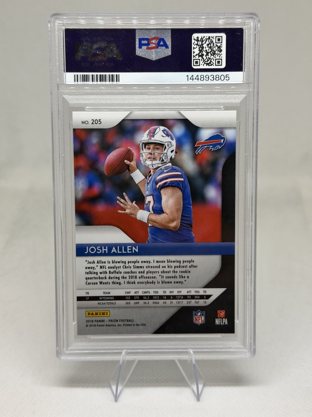 2018 Panini Prizm Josh Allen #205 Rookie Card PSA 10 Buffalo Bills view 2