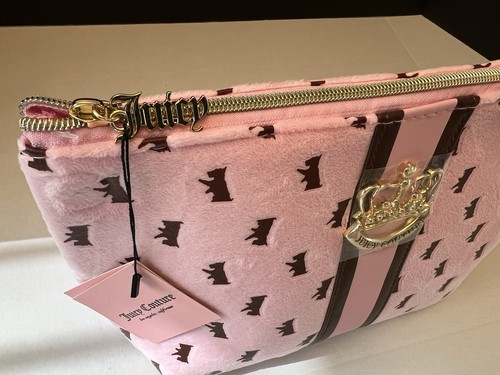 Juicy Couture Scottie All Over Print Cosmetic Bag & Toiletry Bottle Velour Pink - Picture 2 of 4