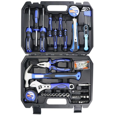 Auto Repair Tool Set 128-piece Mechanic Hand Tool Kit with Storage Box, Nail,...