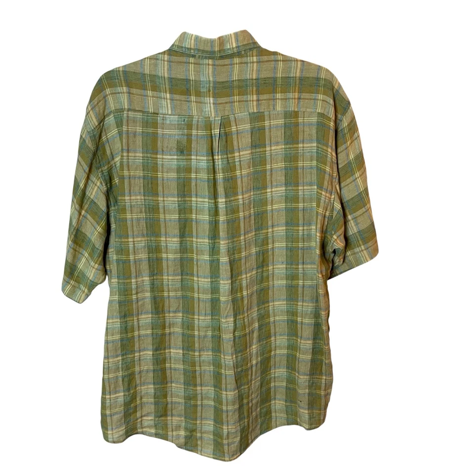 Gitman Bros Shirt Mens XL Green Plaid McLavy Ltd Linen Button Up Short Sleeve - Image 2 of 4