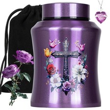 Purple Cross Urns for Ashes for Women Up to 140 LBS, Large Personalized Crema...