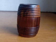 1860s LIGNUM VITAE WOOD BARREL INKWELL CIVIL WAR SOLDIER POCKET INK BOTTLE NICE