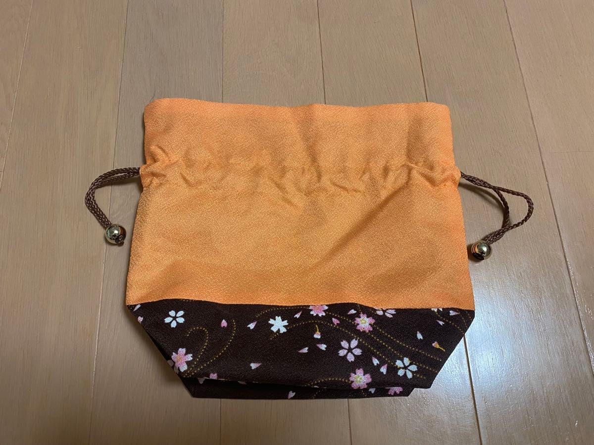 Drawstring purse orange floral pattern women's Ja… - image 7