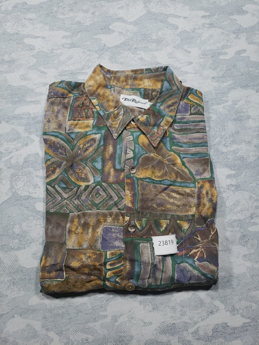 その他 Gen Vintage Tori Richard Hawaiian Shirt Mens XL Brown Leaf Tiki Short