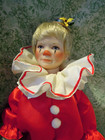 Hd-721   Porcelain/cloth ''TOMMY the Clown" boy doll, blonde; 10" tall w/stand — photo 4