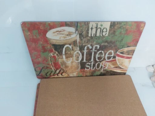 Juego de 4 manteles de corcho gruesos para cocina. Coffe Stop Latte. Foto 4 de 4