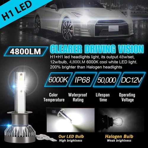 4x H1 LED Headlight Bulbs Conversion Kit High Low Beam 6000K Xenon Super White - Picture 2 of 10