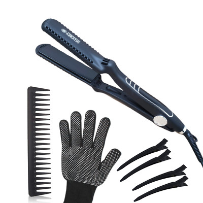 Silver Titanium Flat Iron Straightener Digital Control 450F Hair Clips & Glove 