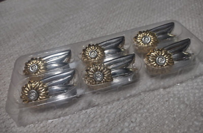 6 pc Set Floral Daisy Flower Silver and Gold Chopstick Rest Set Tableware Decor