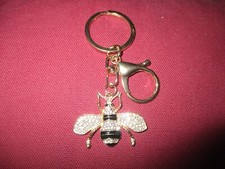 Mint Bee W/White Rhinestones Also Black Stripes Purse Charm/Keychain
