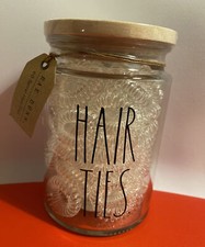 RAE DUNN Hair Ties Glass Container With Wood Lid NWT