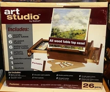 Portable 26 Pc Art Studio By Battat All Wood Table Top Easel Read Description