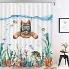 Cat Diving Tropical Fish Coral Shower Curtains for Bathroom Decor with 12 Hooks
