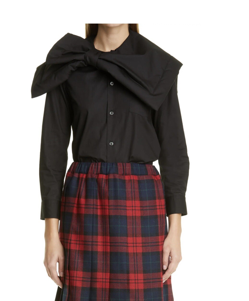 NWT TRICOT COMME DES GARÇONS BLACK COTTON BOW COLLAR SHIRT SMALL RARE $565 JAPAN