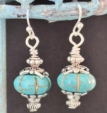Little Silver and Turquoise Bead Earrings. Boho Chic.