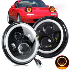 7" LED Headlight Halo Amber DRL Turn Singal For 90-97 Mazda Miata MX5 MX-5 H6024