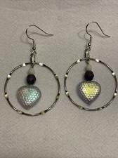 Earrings Mermaid Heart Charm With Purple And White Sterling Silver Hooks