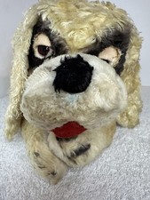 Vintage Stuffed Blonde Puppy Dog Spaniel Red Eyes Black Around Eyes 14 Inch