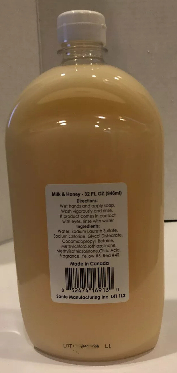Spa Soap Cream Liquid Hand Soap Milk & Honey Refill 32oz Soft & Gentle Hand Wash