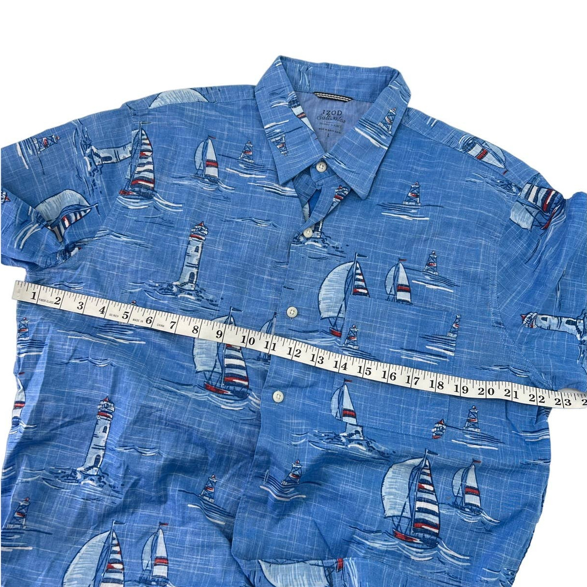Izod Saltwater Blue Sailboat Shirt Size Large - image 6