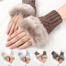 Fingerless Gloves Vegan Faux Fur Furry Winter Arm warmers Warm Women Fashion