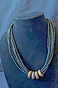 Antique African Made Trade Beads Black Brass and Hammered Hoops Necklace