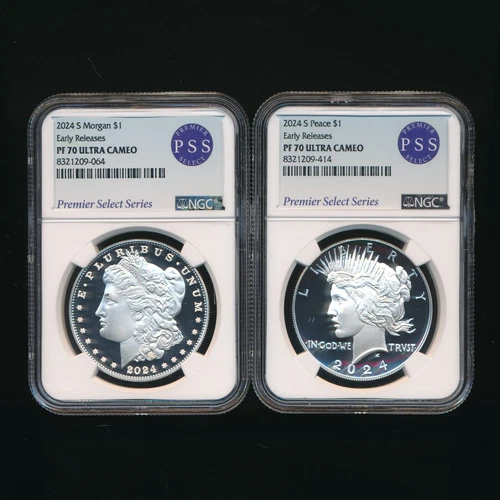 2024-S MORGAN/PEACE SILVER DOLLARS $1 ~ NGC PF70 ULTRA CAM ~ PREMIER SELECT