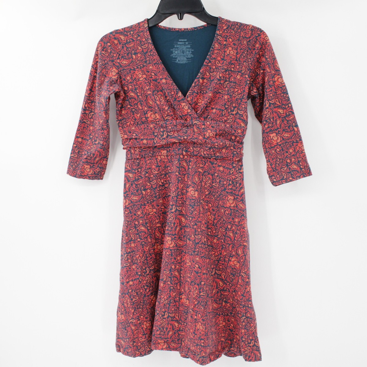 Patagonia Dress Womens XS 3/4 Sleeve Margot V Neck Organic Cotton Floral  casual | eBay