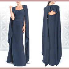 NWT 966 Alexander by Daymor  6  Cape Sleeves Strapless Gown Graphite Blue J5