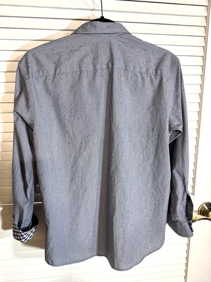 Camisa de algodón TD Thomas Dean para niños 14/16 puño abatible azul geométrico botón roto Foto 4 de 4