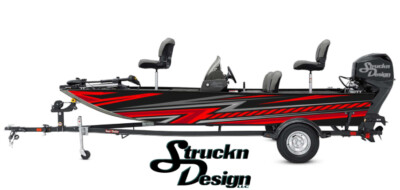 Boat Wrap Red White Black Vinyl Graphic Decal Kit Fishing Abstract Zig-Zag Lines