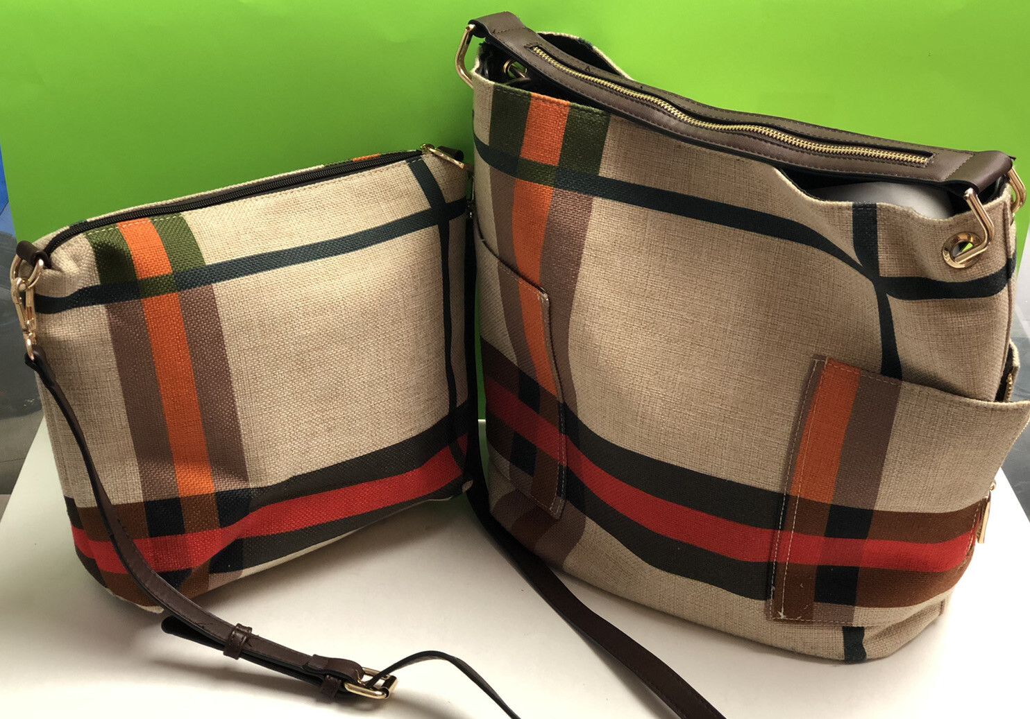 Canvas Check Plaid Medium Tote Crossbody Handbag Bag 2 Pieces eBay