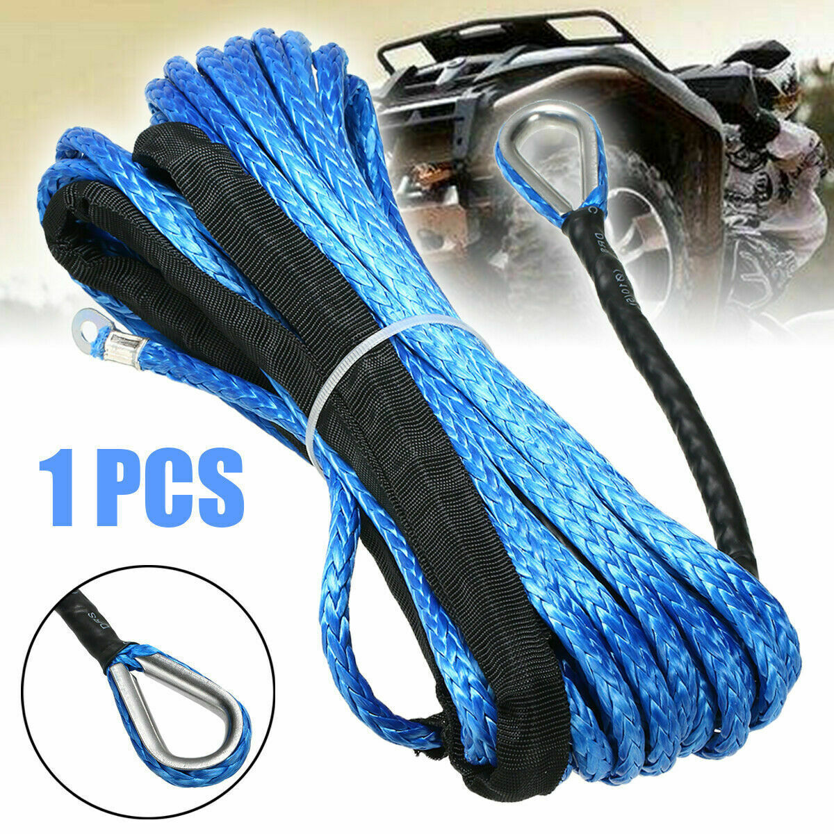 1/4"x50' 10000LBS Synthetic Recovery Cable Winch Rope Line ATV UTV 4WD w/ Sheath