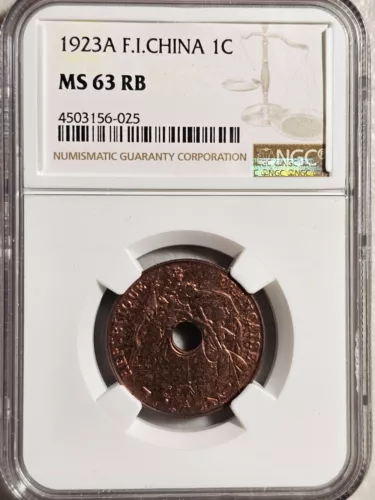 French Indochina 1 Cent 1923A NGC MS 63 RB