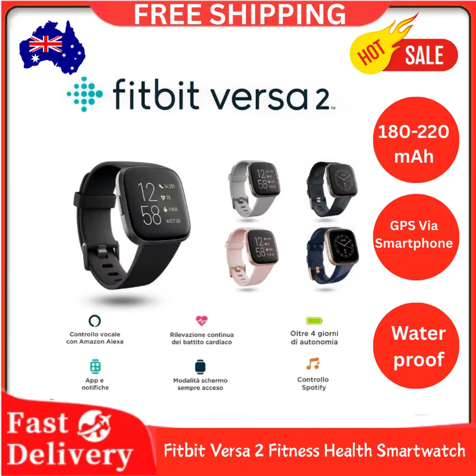 New Fitbit Versa 2 Fitness Health Smartwatch Heart Rate Monitor Activity Tracker - image 2 of 4