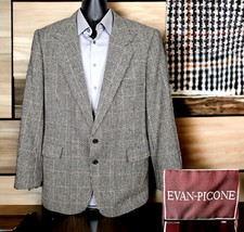 Evan Picone Jacket Blazer Mens 46L Multicolor Check Tweed Wool Ventless