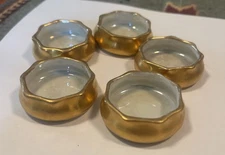 Vintage Set of 5 Lusterware & Gold Wavy Edge Open Salt Cellars