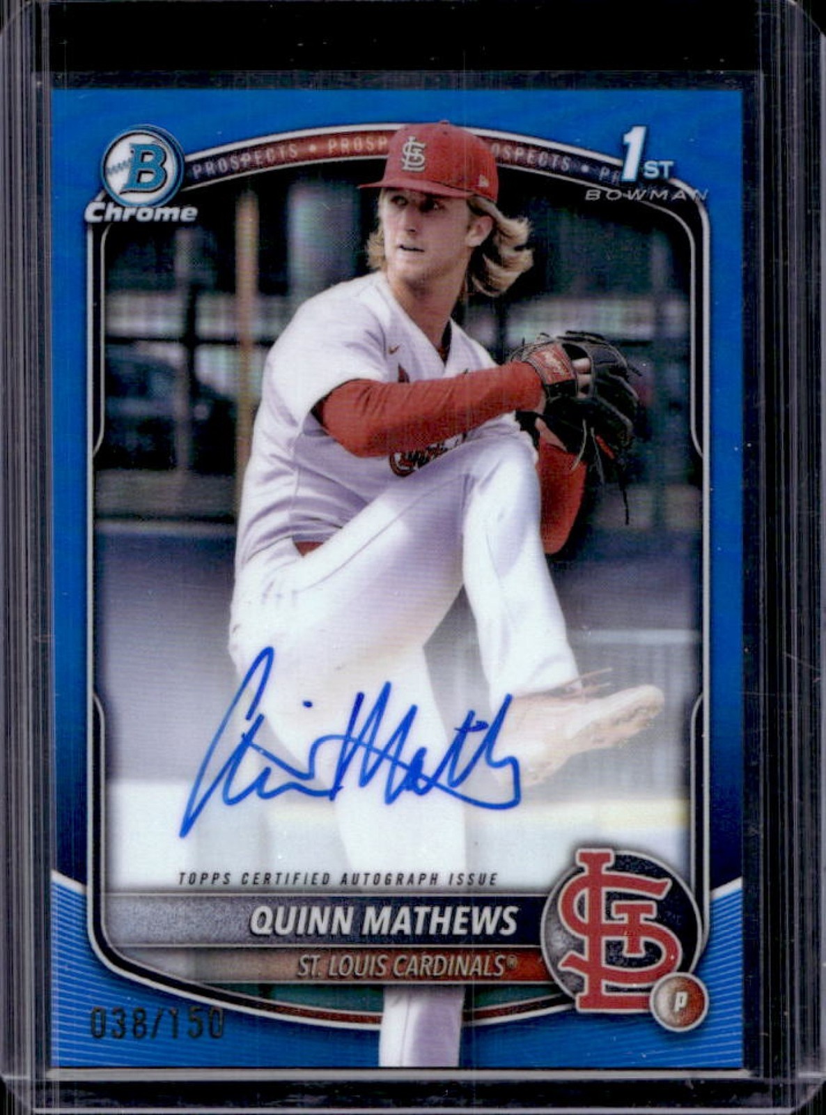 2025 Bowman Quinn Mathews Chrome Auto Blue Refractor 1st #/150 Cardinals