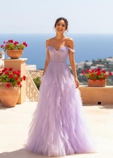 Long Beaded Lilac Purple Beaded Off Shoulder Ball Gown Prom Dress Size 8