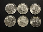 Lot of 6 1964 Kennedy Half Dollars 90% Silver Mostly BU/AU