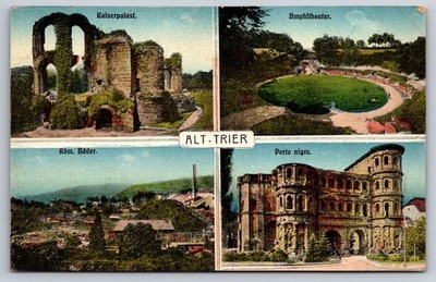 Vintage Postcard Trier Germany Kaiserpalast Amphitheater Porta Nigra Views