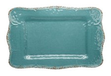 2 PCS 17 Melamine Rectangular Serving Trays, Aquamarine Blue, Crackle Design