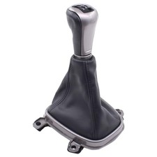 Black 5 Speed Manual Gear Shift Knob Boot Cover with Sliver Knob and Bracket