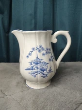Authentic 2001 Tiffany & Co Pagoda Blue & Cream Pitcher Made In France 7.5" Tall