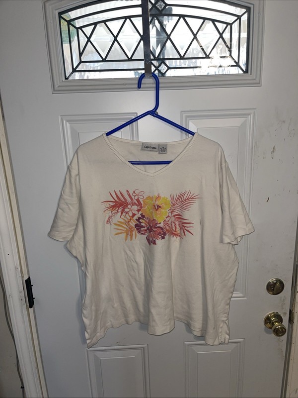 CAPISTRANO Women's Cotton TShirt Short Sleeve Colorful Floral Multicolor 2X