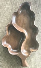 Vintage Monkey Pod Wooden Leaf 2 Section Serving Tray 16"x9.5"
