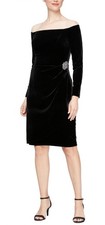 Alex Evenings Womens Short Off The Shoulder Velvet Dress Size 4 Black