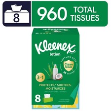 Facial Tissues with Coconut Oil 3-Ply Soft Lotion Tissues 8 Boxes 120 Tissues