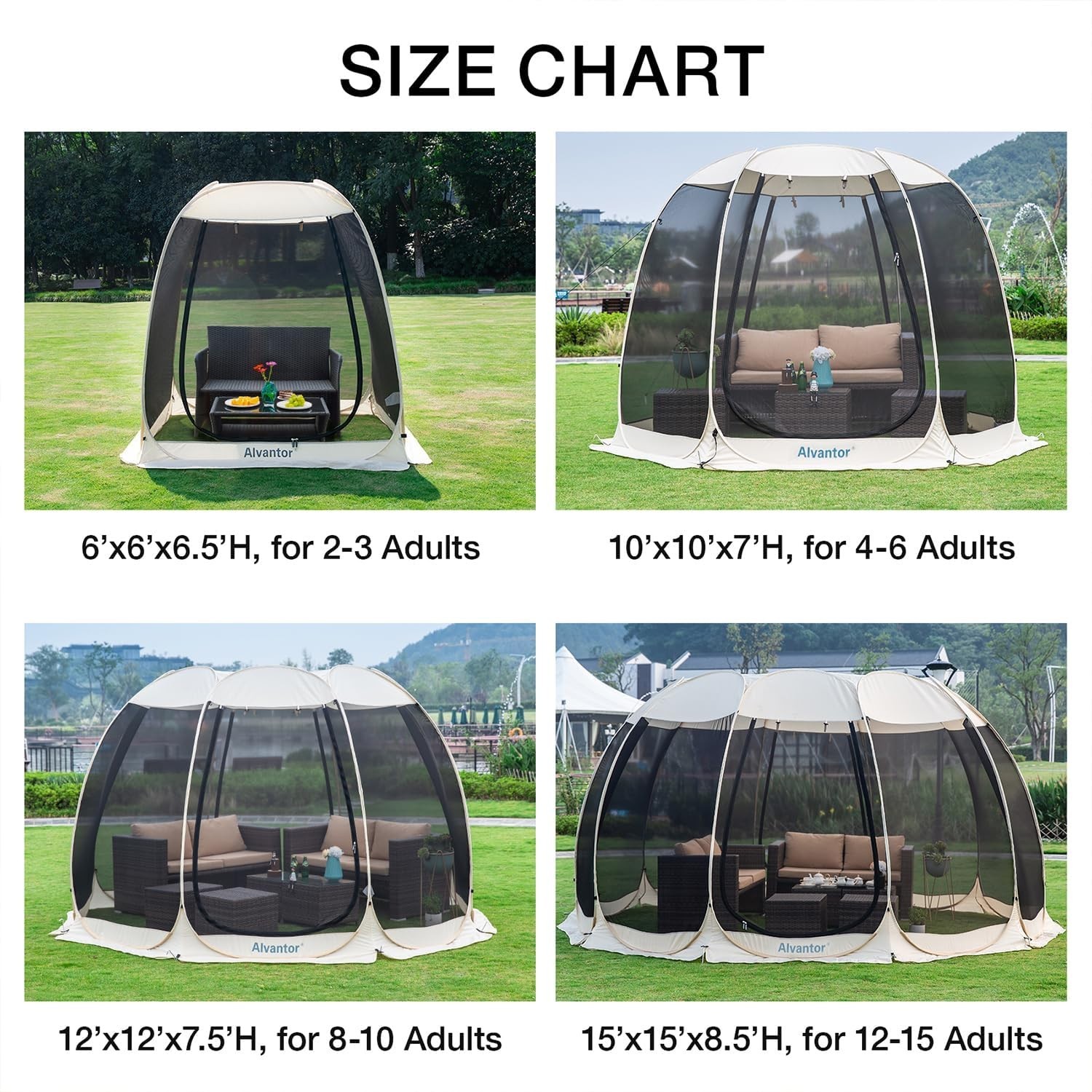 Alvantor Screen House Gazebo, 6-10-15 Person Pop up Igloo Screened Canopy Tent w